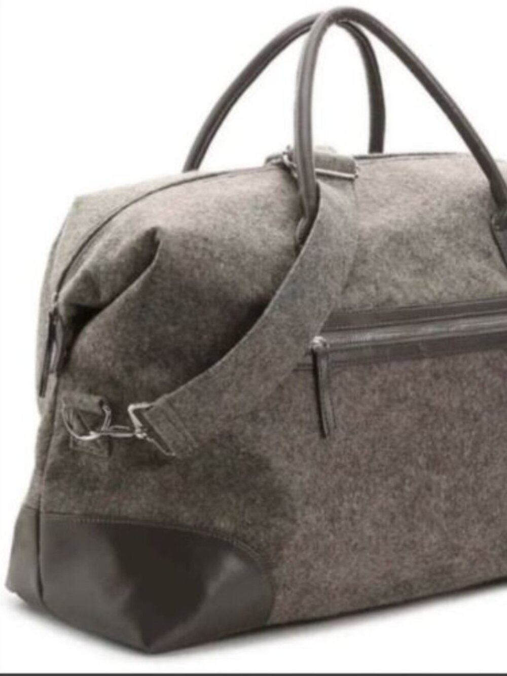DSW Gray Faux Wool Faux Leather Detailed Larger Weekender Bag EUC